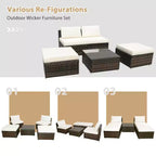 Costway Salon de Jardin 5 Pièces en Résine Tressée avec Canapé sans Accoudoirs Ottoman et Coussins