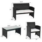 Costway Salon de Jardin 4 Pièces en Rotin Meubles de Conversation Canapé Coussins Table Basse Jardin Noir