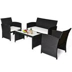 Costway Salon de Jardin 4 Pièces en Rotin Meubles de Conversation Canapé Coussins Table Basse Jardin Noir