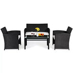 Costway Salon de Jardin 4 Pièces en Rotin Meubles de Conversation Canapé Coussins Table Basse Jardin Noir