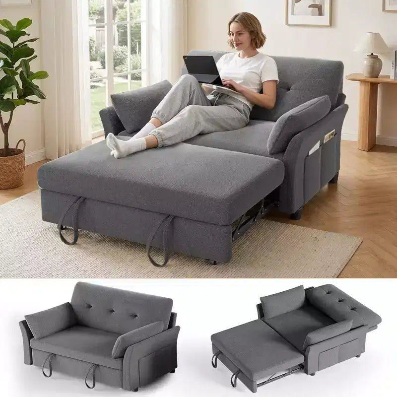 Dyonery 51 Divano Letto 3-in-1, Divanetto Convertibile con Letto Estraibile, Schienale Regolabile, Divano in Lino