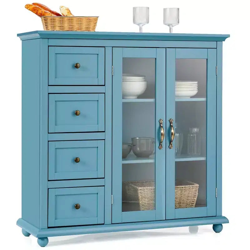 Buffet Costway – Meuble de Rangement de Cuisine avec Tiroirs et Portes Blanc/Bleu/Vert