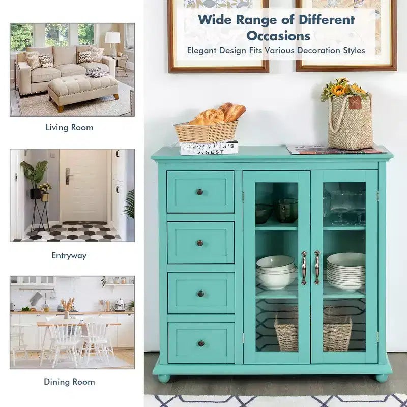 Buffet Costway – Meuble de Rangement de Cuisine avec Tiroirs et Portes Blanc/Bleu/Vert