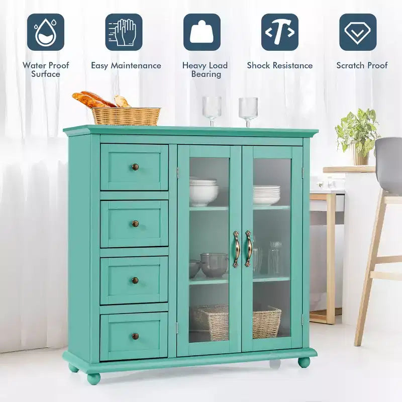 Buffet Costway – Meuble de Rangement de Cuisine avec Tiroirs et Portes Blanc/Bleu/Vert