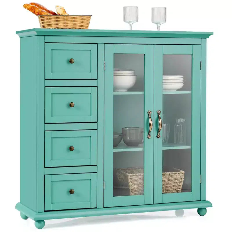 Buffet Costway – Meuble de Rangement de Cuisine avec Tiroirs et Portes Blanc/Bleu/Vert
