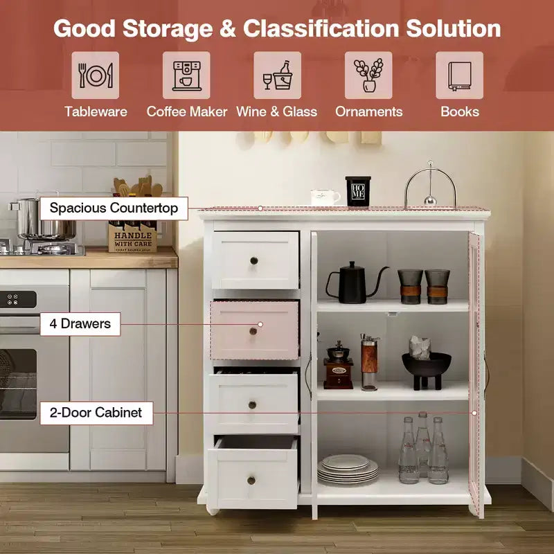 Buffet Costway – Meuble de Rangement de Cuisine avec Tiroirs et Portes Blanc/Bleu/Vert