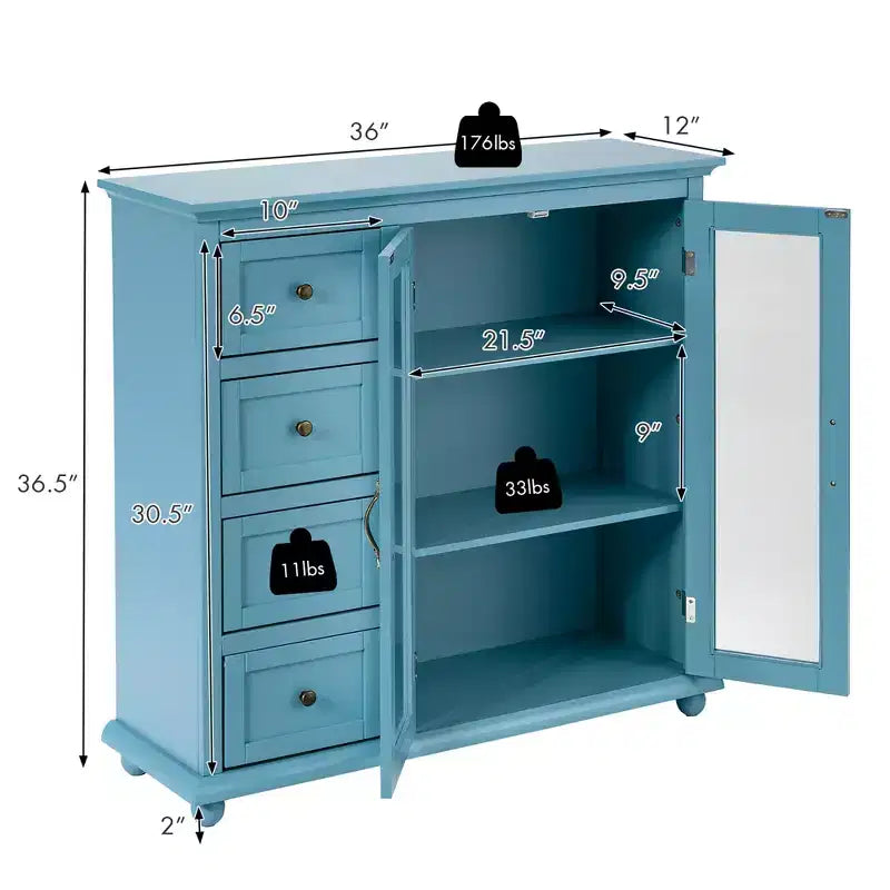Buffet Costway – Meuble de Rangement de Cuisine avec Tiroirs et Portes Blanc/Bleu/Vert