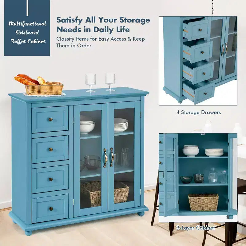 Buffet Costway – Meuble de Rangement de Cuisine avec Tiroirs et Portes Blanc/Bleu/Vert