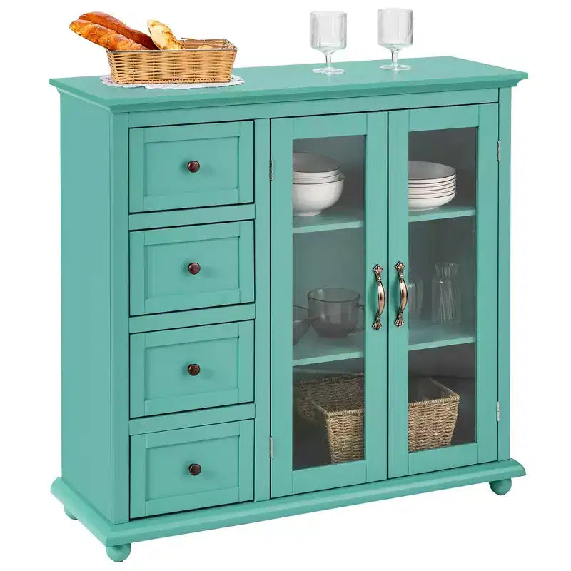 Buffet Costway – Meuble de Rangement de Cuisine avec Tiroirs et Portes Blanc/Bleu/Vert