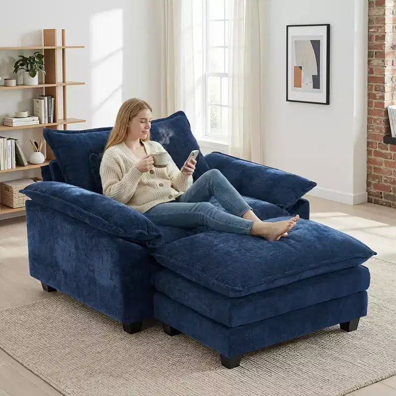Fauteuil d'appoint surdimensionné en chenille EHMKNP avec pouf