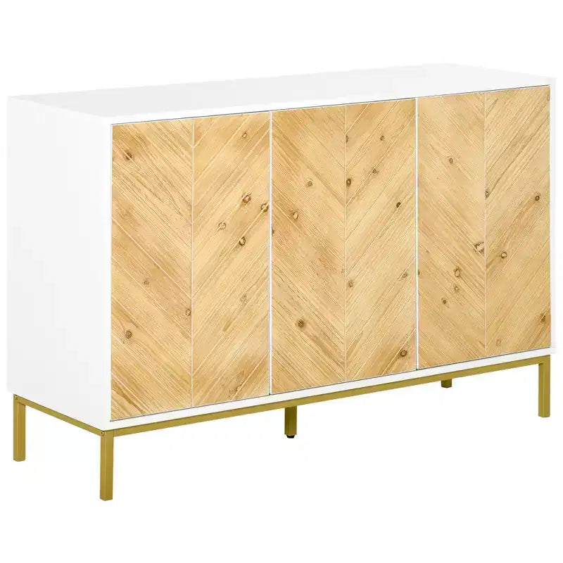 HOMCOM Modern 3 Door Accent Sideboard Storage Cabinet with Chevron Pattern and Adjustable Shelving, Natural Wood