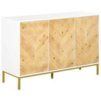 HOMCOM Modern 3 Door Accent Sideboard Storage Cabinet with Chevron Pattern and Adjustable Shelving, Natural Wood