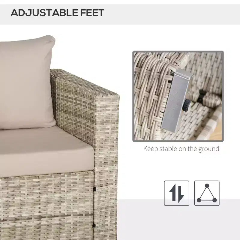 Outsunny Set Mobili da Giardino 3 Pezzi in Rattan PE, Set Balcone in Vimini, Tavolo e Sedie con Cuscini, Tavolo Composito per Appartamento, Grigio