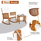 Costway Ensemble de 2 fauteuils à bascule de patio en bois d'acacia avec table basse et coussins