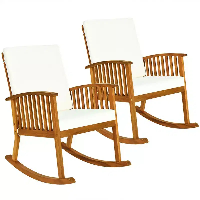 Costway Set 3 Pezzi di Sedie a Dondolo per Patio, Tavolo Rotondo, Divano in Legno Massello Imbottito per Giardino e Terrazza