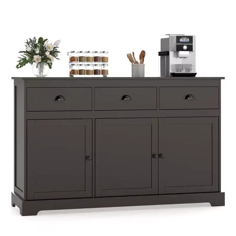 Costway 53.5 Storage Cabinet with 3 Drawers 2 Adjustable Shelves Buffet Sideboard