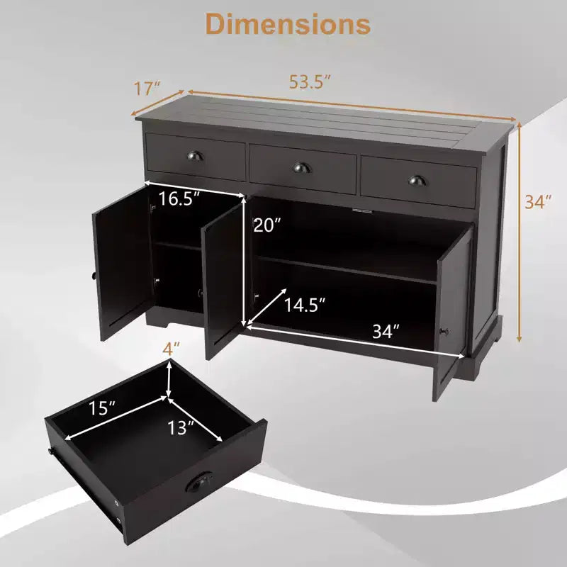 Costway Credenza con 3 Cassetti e 2 Ripiani Regolabili, Mobile Contenitore 136 cm