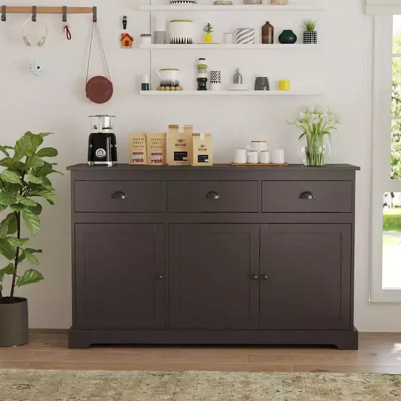 Costway Credenza con 3 Cassetti e 2 Ripiani Regolabili, Mobile Contenitore 136 cm