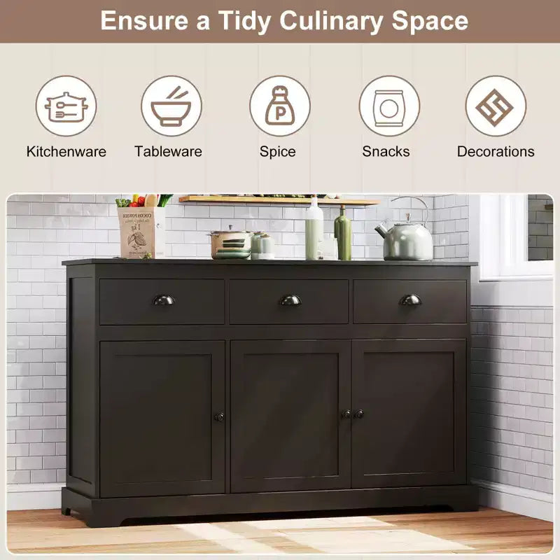 Costway Credenza con 3 Cassetti e 2 Ripiani Regolabili, Mobile Contenitore 136 cm