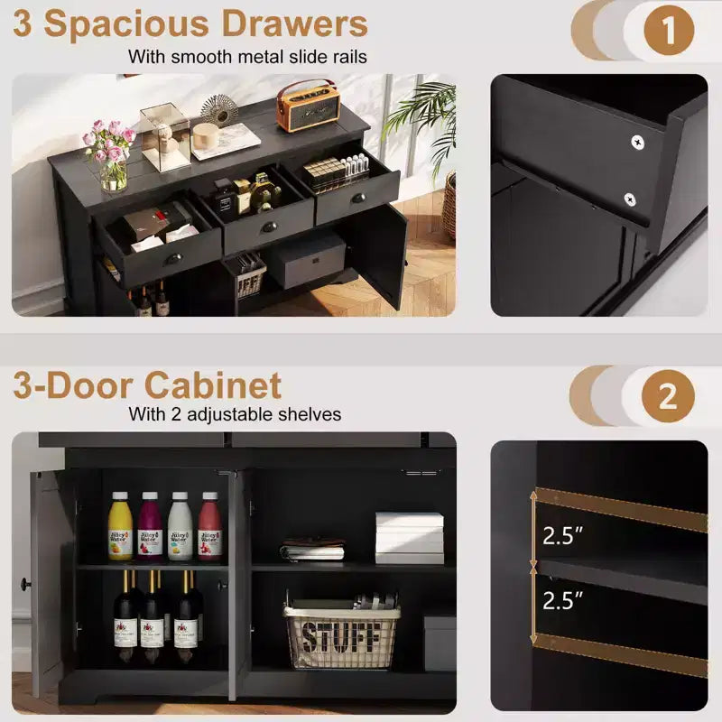 Costway Credenza con 3 Cassetti e 2 Ripiani Regolabili, Mobile Contenitore 136 cm