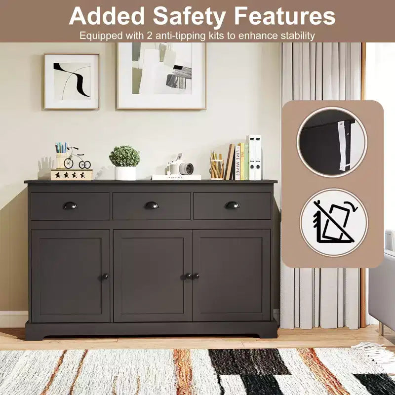 Costway Credenza con 3 Cassetti e 2 Ripiani Regolabili, Mobile Contenitore 136 cm
