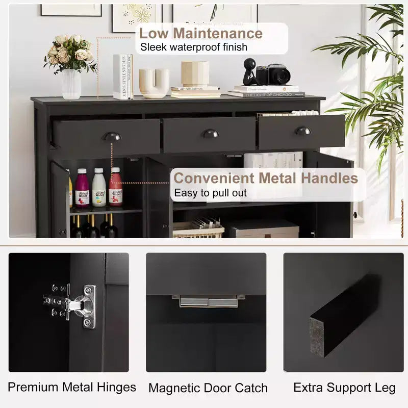 Costway Credenza con 3 Cassetti e 2 Ripiani Regolabili, Mobile Contenitore 136 cm