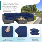 Costway Set Divano Sezionale da Esterno 7 Pezzi in Rattan con Cuscini per Giardino Blu Scuro