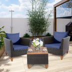 Costway Set di Mobili da Giardino 3 Pezzi con Divano in Rattan Intrecciato, Legno di Acacia, Colore Grigio/Rosso/Turchese/Blu Marino/Nero/Marrone Misto