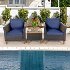 Costway Set di Mobili da Giardino 3 Pezzi con Divano in Rattan Intrecciato, Legno di Acacia, Colore Grigio/Rosso/Turchese/Blu Marino/Nero/Marrone Misto