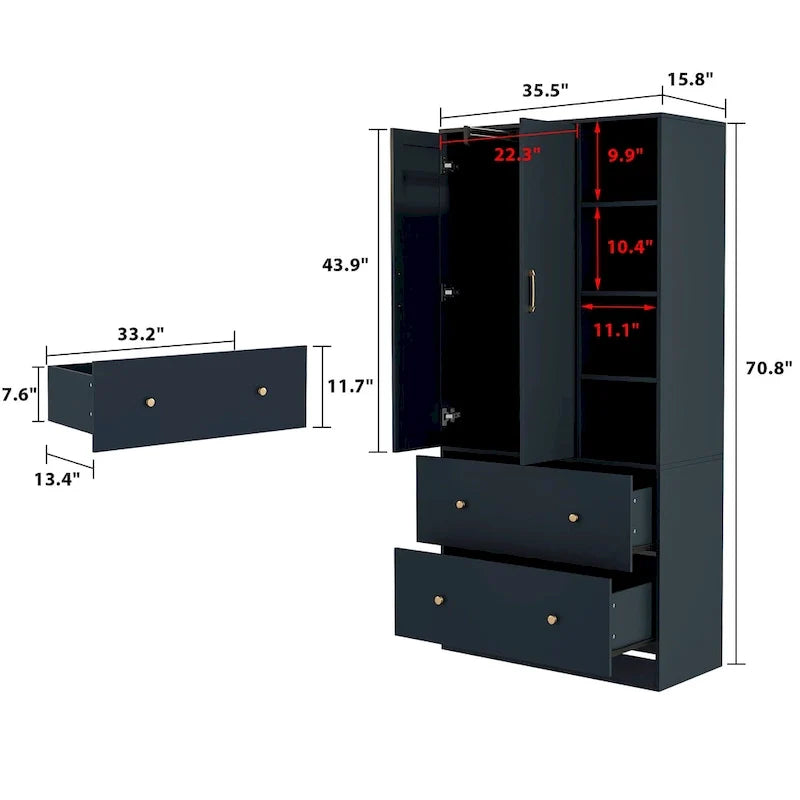 Armoire avec miroir et tringle extensible pour optimiser l'espace
