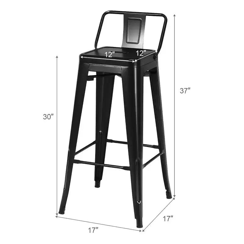 Costway Set di 4 Sgabelli da Bar in Metallo 76 cm, Altezza Bar, Industriali con Schienale Basso in Acciaio