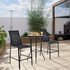 Costway Ensemble de 3 Tabourets de Bar d'Extérieur avec Plateau en Verre Trempé Hauteur de Table de Patio