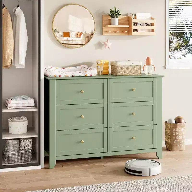 Commode 6 tiroirs, commode haute en bois avec tiroirs profonds, meuble de rangement avec poignées métalliques pour entrée, couloir, salon, chambre d'enfants, placard