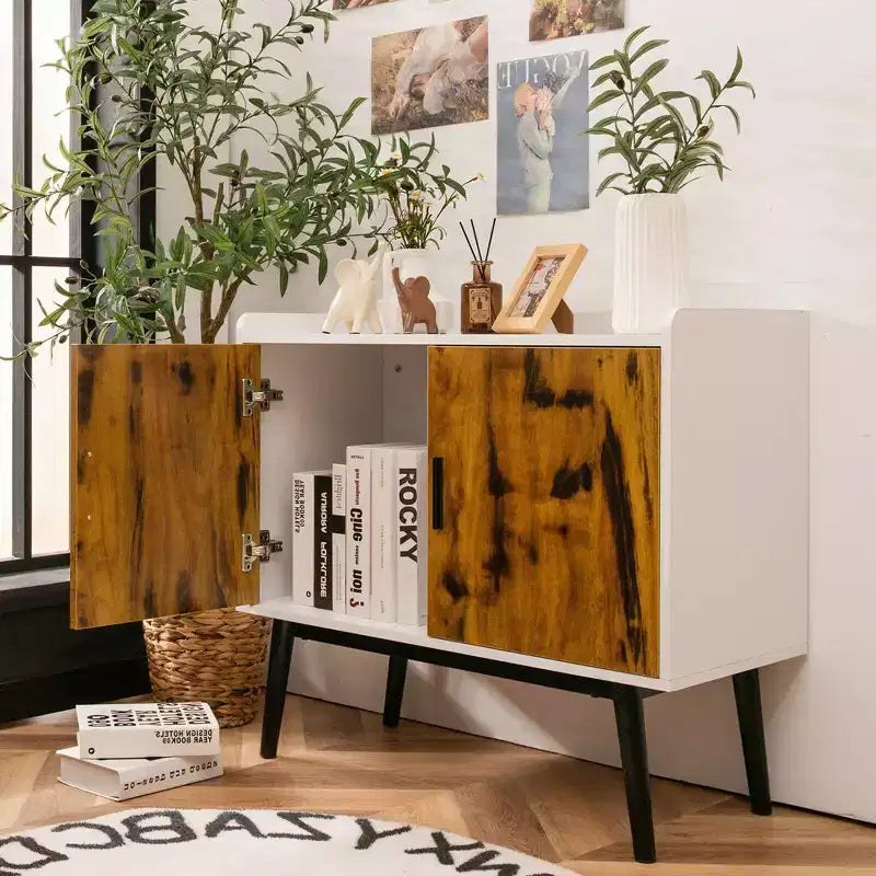 Buffet de rangement Costway avec 2 portes et pieds en métal, armoire d'appoint 32 pouces