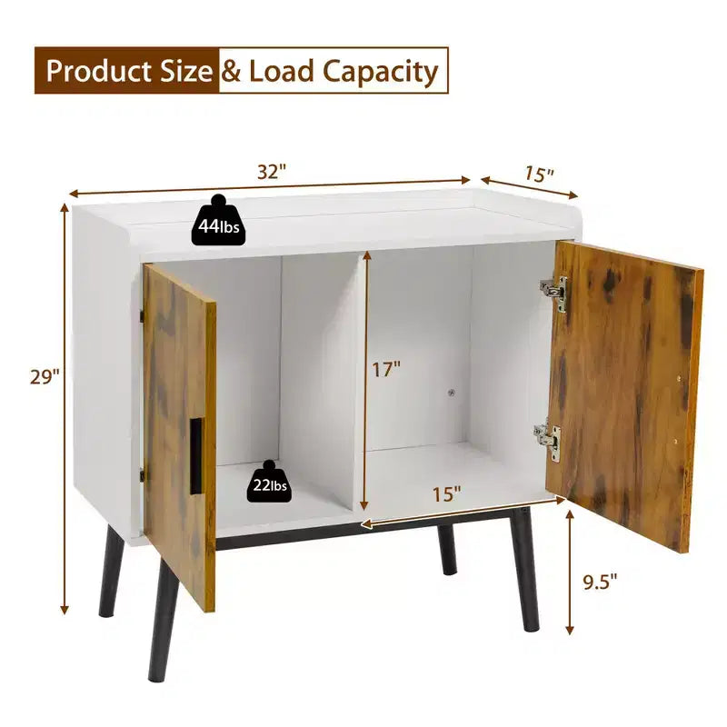 Buffet de rangement Costway avec 2 portes et pieds en métal, armoire d'appoint 32 pouces