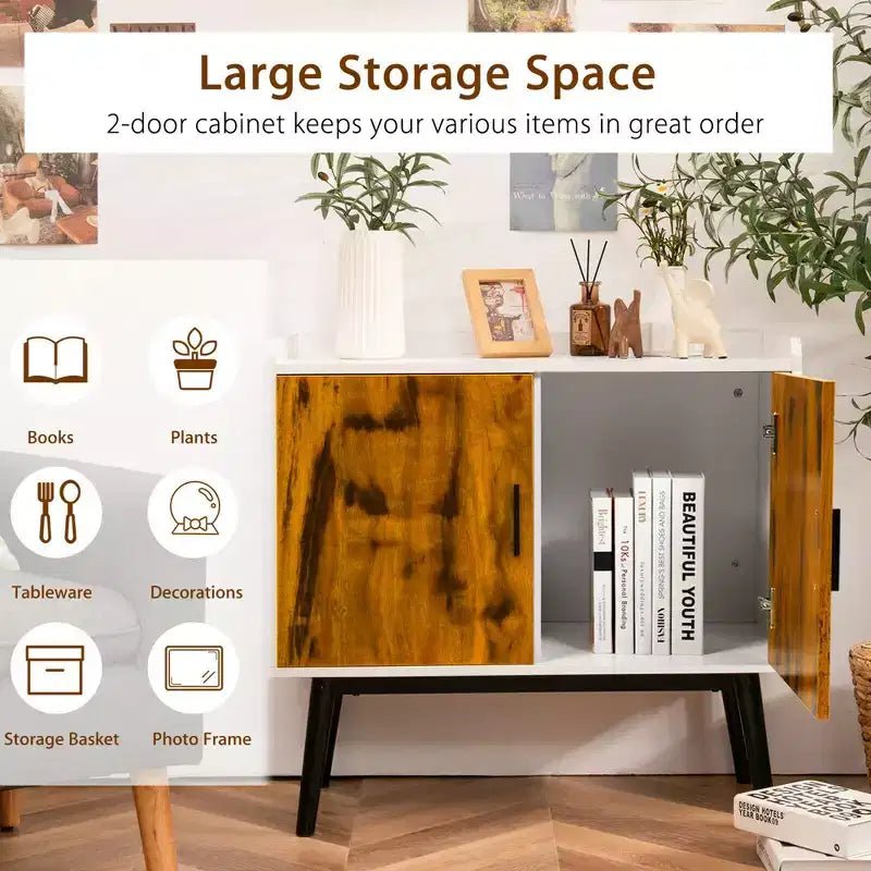 Buffet de rangement Costway avec 2 portes et pieds en métal, armoire d'appoint 32 pouces