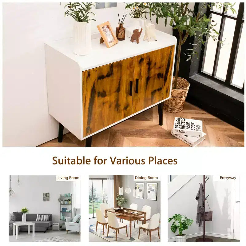 Buffet de rangement Costway avec 2 portes et pieds en métal, armoire d'appoint 32 pouces