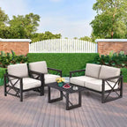 Costway Ensemble 2 Tables Basses pour Patio Causeuse Coussins Épais 6'' Jardin Beige