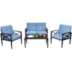 Costway Set di 4 Mobili da Giardino con Telaio in Alluminio, Divano, Poltrona, Tavolino da Caffè, Blu