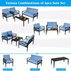 Costway Set di 4 Mobili da Giardino con Telaio in Alluminio, Divano, Poltrona, Tavolino da Caffè, Blu