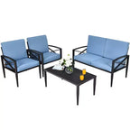 Costway Set di 4 Mobili da Giardino con Telaio in Alluminio, Divano, Poltrona, Tavolino da Caffè, Blu