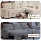 Divano Letto, Divano Estraibile a L da 81 pollici con Chaise Longue Reversibile e Contenitore/Porta USB/Tasca Laterale/Montaggio Senza Attrezzi, Velluto a Coste Beige