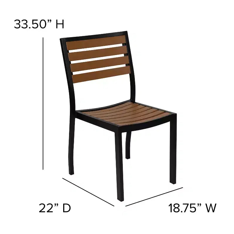 Set da tavolo da patio Emma e Oliver da 5 pezzi - Sedie impilabili in teak sintetico - Tavolo in teak sintetico - Ombrellone con base