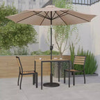 Set da tavolo da patio Emma e Oliver da 5 pezzi - Sedie impilabili in teak sintetico - Tavolo in teak sintetico - Ombrellone con base