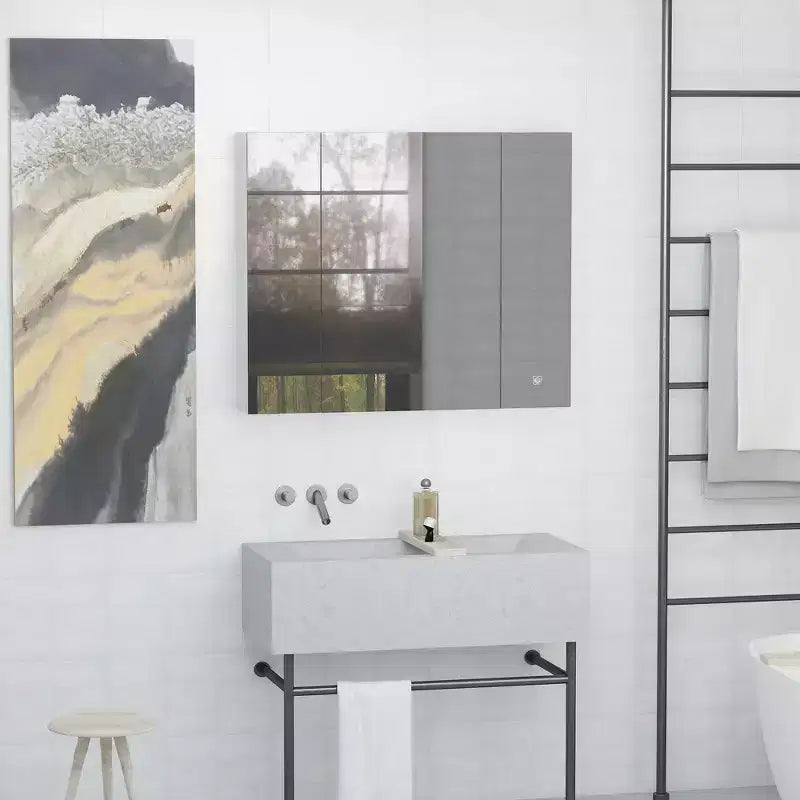kleankin Pensile a Specchio a LED, Armadietto Bagno da Parete con Illuminazione e Specchio, Tre Ante, Interruttore Dimmer Touch e Ricarica USB, Bianco