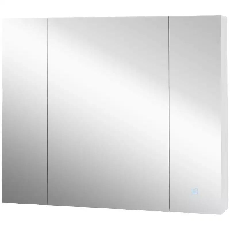 kleankin Pensile a Specchio a LED, Armadietto Bagno da Parete con Illuminazione e Specchio, Tre Ante, Interruttore Dimmer Touch e Ricarica USB, Bianco