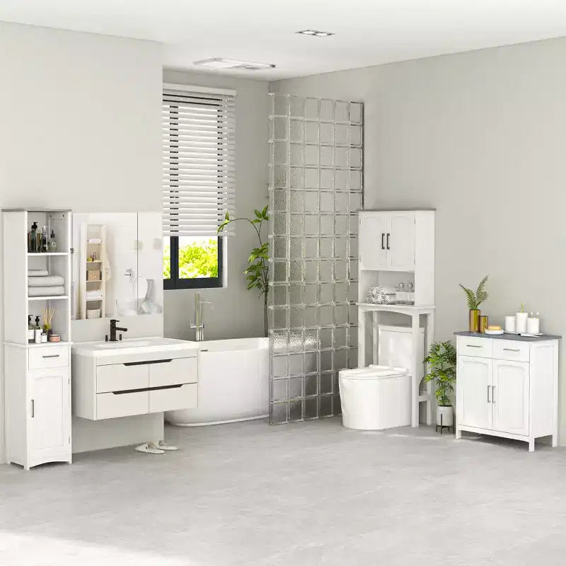 kleankin Pensile a Specchio a LED, Armadietto Bagno da Parete con Illuminazione e Specchio, Tre Ante, Interruttore Dimmer Touch e Ricarica USB, Bianco