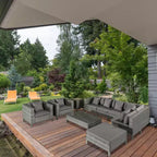 Outsunny Set da Esterno 9 Pezzi in Rattan PE con Divano Angolare, Tavolino e Pouf, Cuscini Imbottiti per Giardino, Terrazzo e Balcone