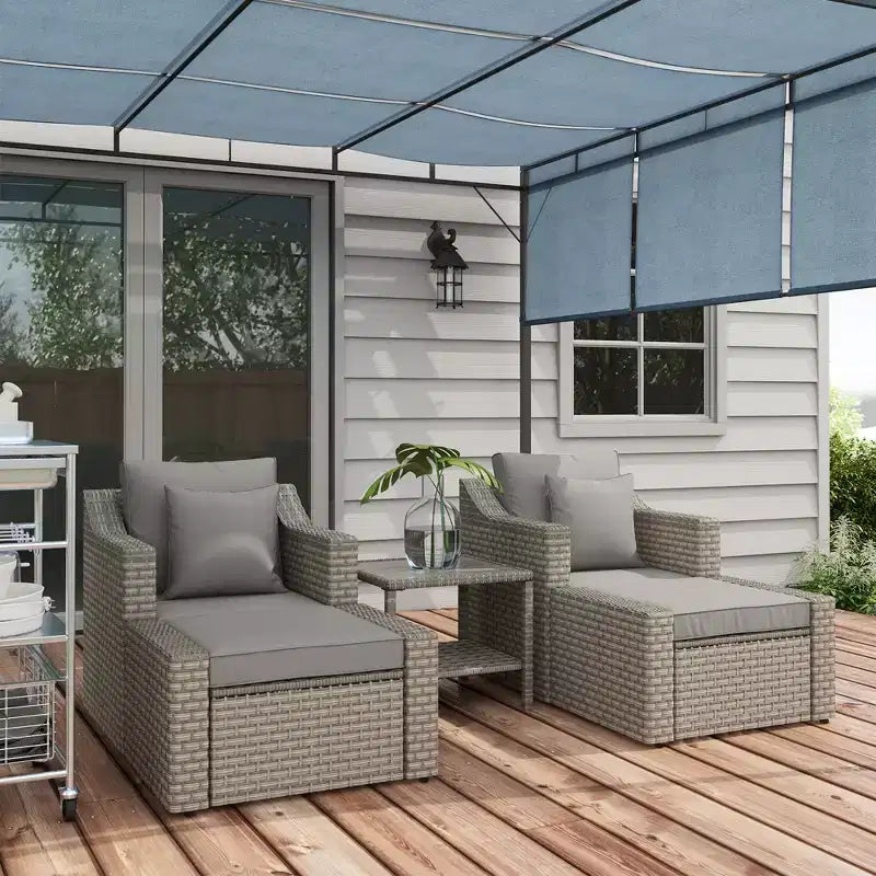 Outsunny Set Arredamento da Esterno 5 Pezzi, Set Salotto Conversazione con Sedie e Poggiapiedi in Rattan PE Resistente alle Intemperie con Tavolo, Cuscini e Guanciali Inclusi