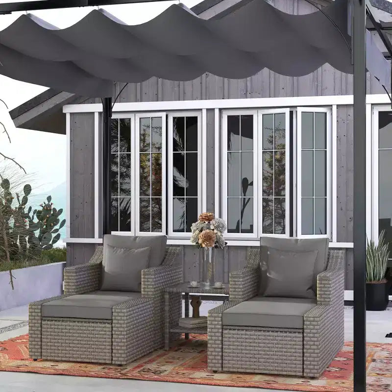 Outsunny Set Arredamento da Esterno 5 Pezzi, Set Salotto Conversazione con Sedie e Poggiapiedi in Rattan PE Resistente alle Intemperie con Tavolo, Cuscini e Guanciali Inclusi